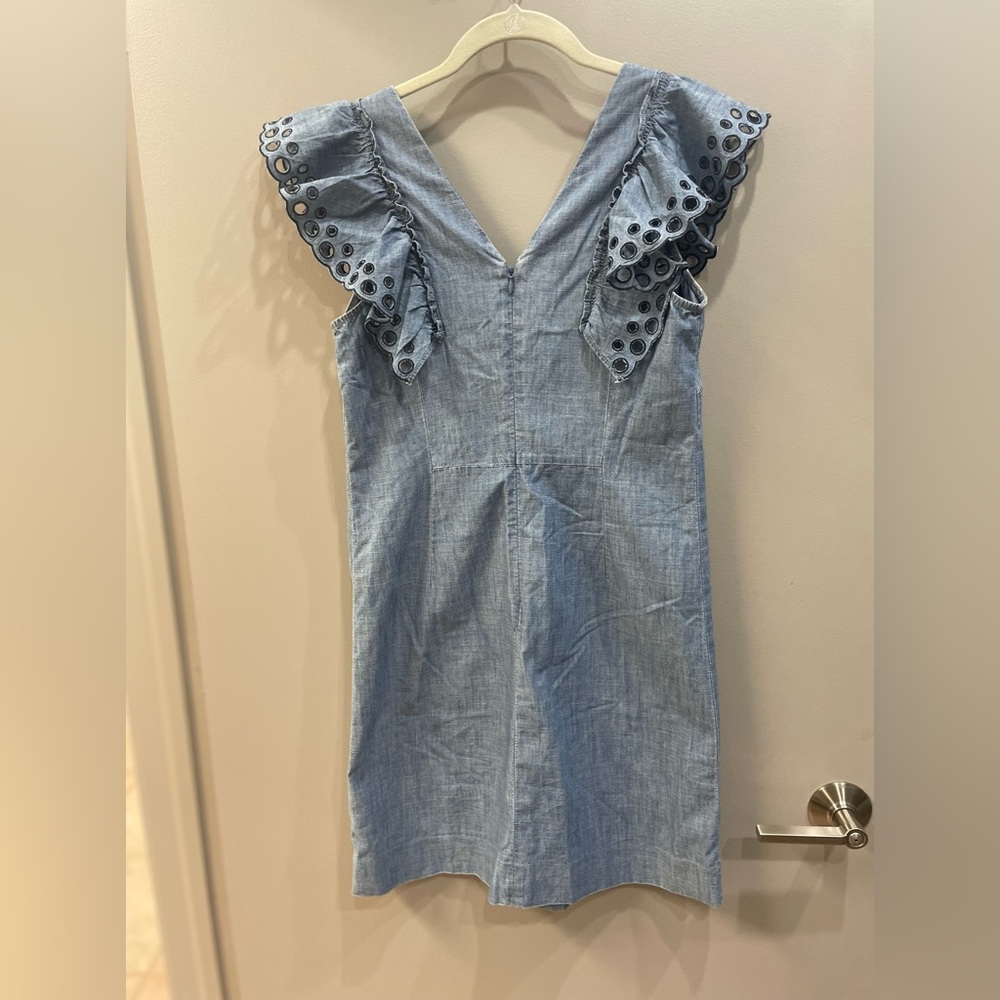 j Crew eyelet ruffle sleeved denim dress